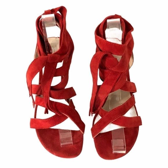 PAIGE suede lace up sandals firecracker red silver - Picture 5 of 15